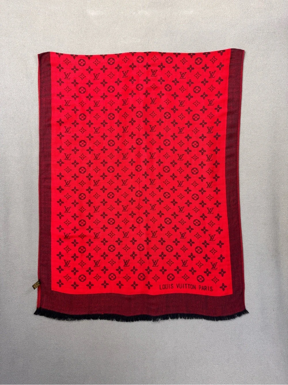 Authentic Louis Vuitton Red and Black Monogram Silk Shawl Scarf, Made in Italy